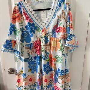 Cupshe Floral Dress with Blue, Orange & Green Print Size Small